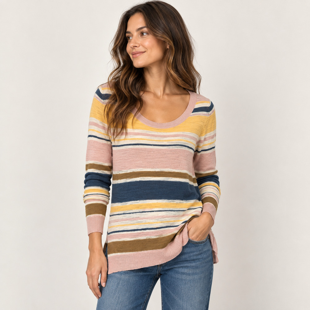 Anthropologie Moth Striped Button Back Pullover Sweater S Cotton Boho